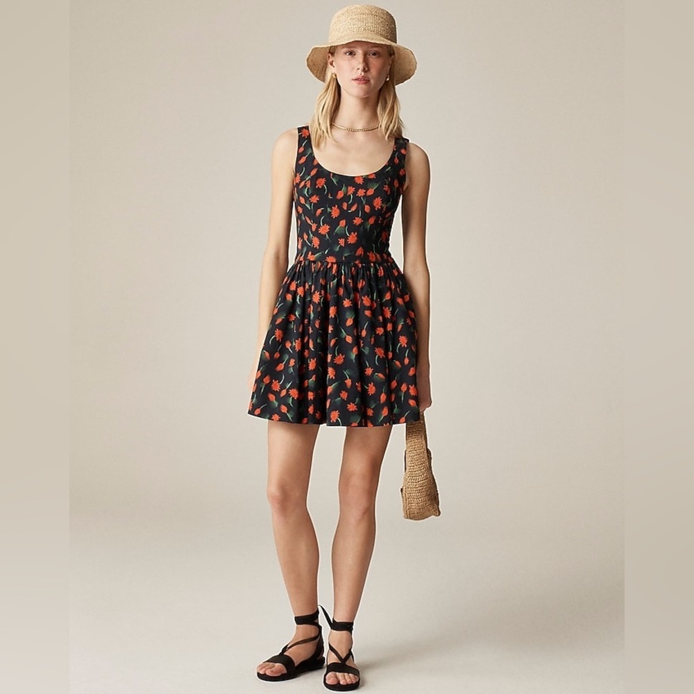 NWT J Crew Fit-and-flare Mini Dress in Painted Daisy Print Black Size 00